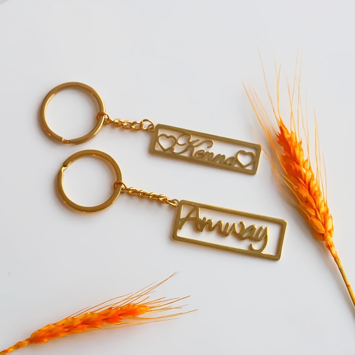 Personalized Long Rectangular Name Keychain with Heart Charm